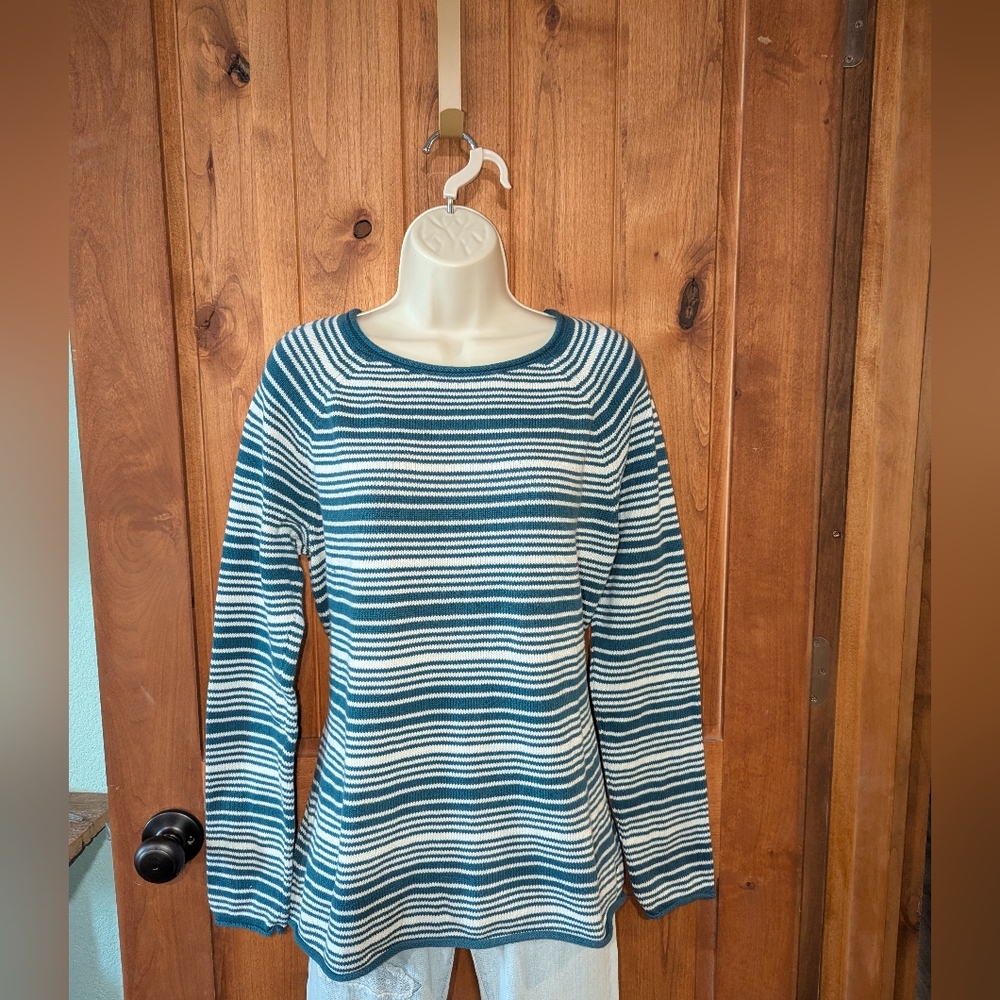 Eddie Bauer Blue and‎ White Striped Sweater